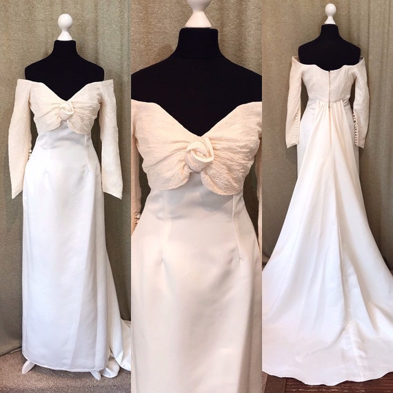Art Deco Wedding Dress Vintage Off The Shoulder Long Sleeve Etsy