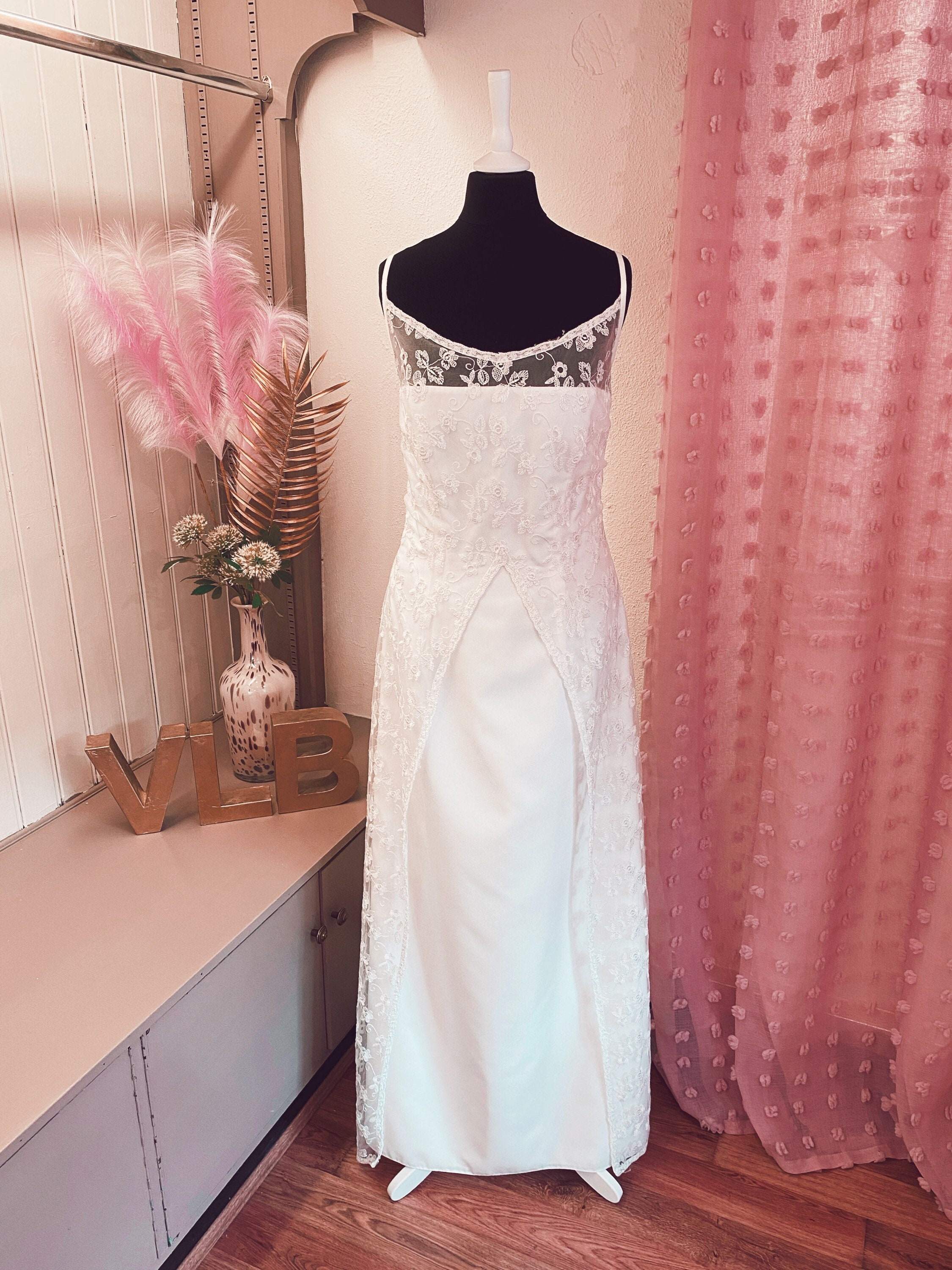Plus Size Satin Wedding Dress With Lace Sleeves, A Line Satin