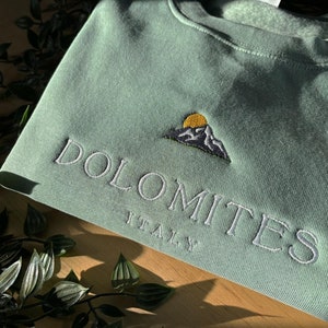 Dolomites Embroidered Crewneck: Neutral Earthy Tones Italian Alps Mountain Customizable Midweight Premium Cotton Blend Sweatshirt