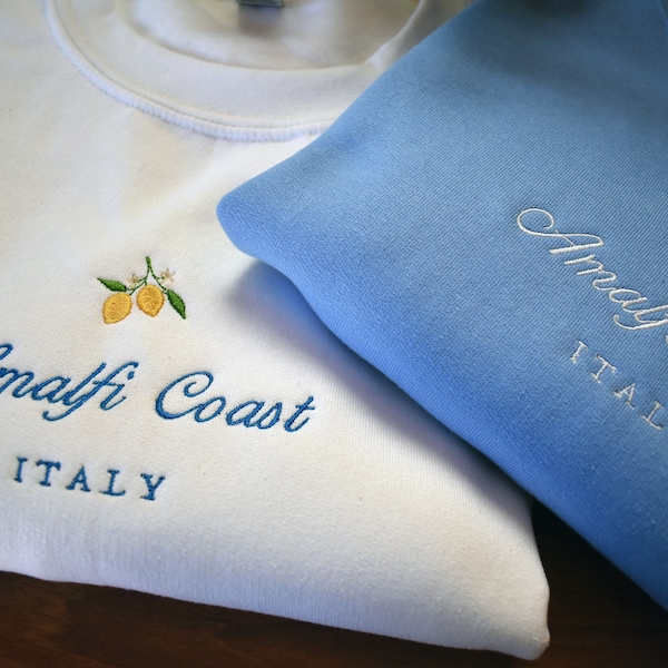 Amalfi Coast Positano Tuscany Sicily Italy Embroidered Crewneck, Brandy Beach Vintage 90's Style, Italy Gift, Gift for Her, Gift for Him