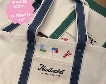 Bolso de mano bordado personalizado de Nantucket: Regalo de Nantucket, bolso de playa de la costa este, mochila de lona resistente.