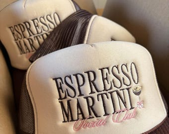 Espresso Martini Embroidered Trucker Hat, Bachelorette Trucker Hats No Minimums, Vintage Two Tone Trucker, Coquette Style Cocktail Hat