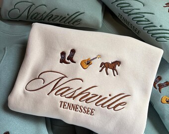 Sudadera de cuello redondo de Nashville, sudadera bordada de Nashville, Tennessee, sudadera para despedida de soltera, regalo para el grupo de la novia
