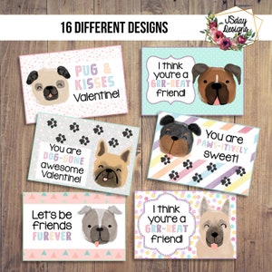 Puppy Dog Kids Valentine Card Set; Valentine's Day; Valentines; Invite; Card; Printed; instant download; printable; personalized; pug; pup