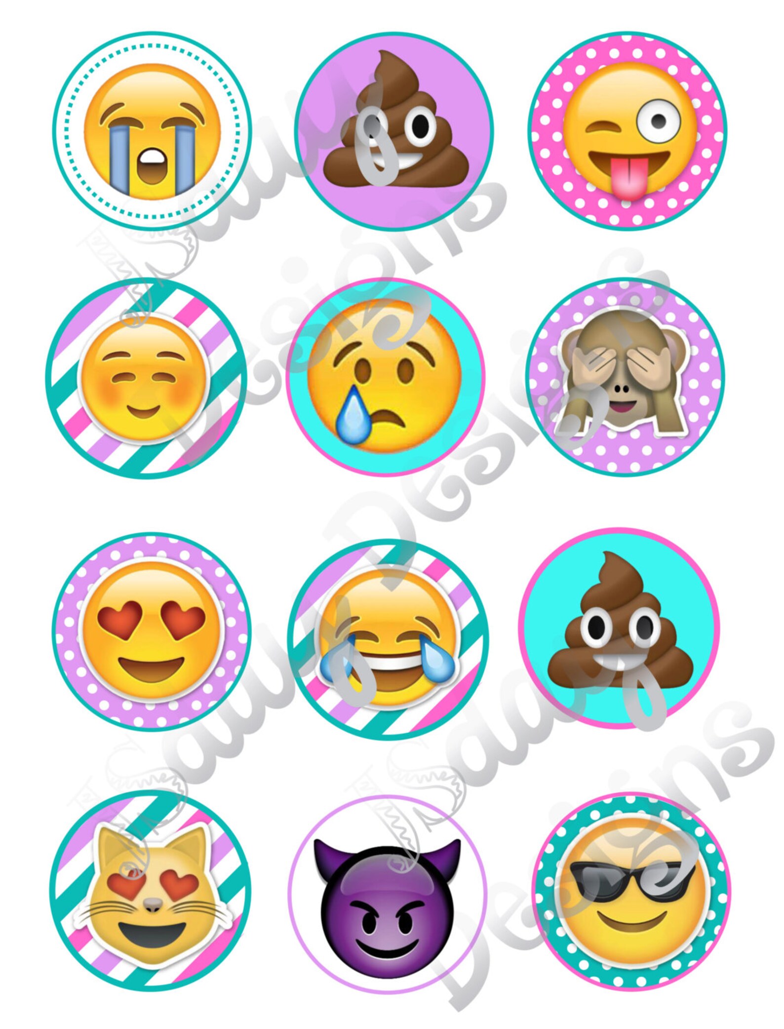 Emoji Cupcake Topper Emoji Party Supplies Birthday Etsy