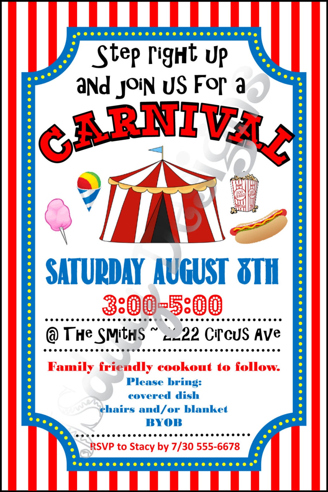 Carnival Invitation Carnival Invite Circus Cookout Party Etsy