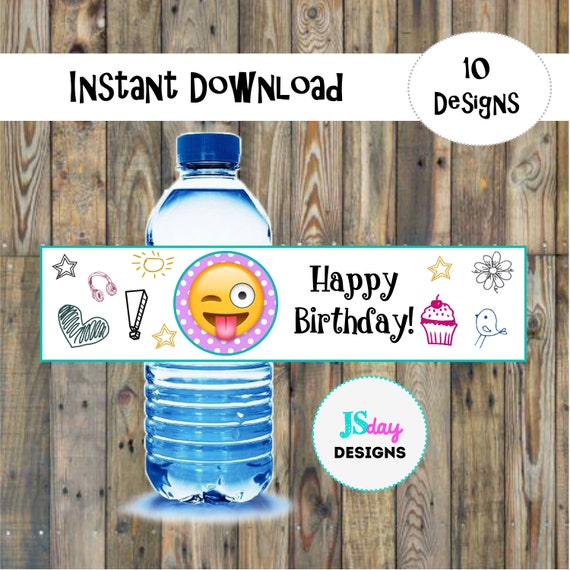 Items similar to Emoji Water Bottle Label, Emoji Party Supplies ...