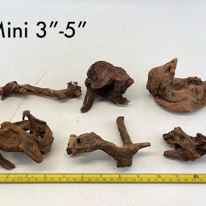 May include: Six pieces of brown driftwood, ranging in size from 3 to 5 inches. The driftwood is perfect for adding a natural touch to terrariums, aquariums, or other decorative projects.