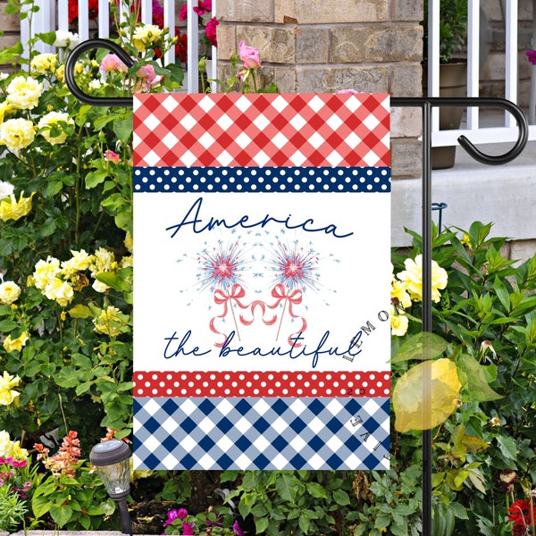 Preppy America the Beautiful Garden Flag, America the Beautiful, 4th of July Decor, Patriotic Home Decor