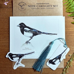 Coffret cadeau carte de correspondance Pie pie, carte/autocollant/marque-page pie, signet pie, sticker pie, cadeau à envoyer par la poste pie, ensemble cadeau corvid