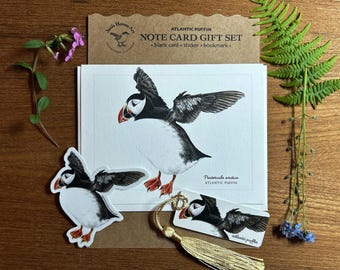 Papageientaucher Grußkarte Geschenkset, Sticker und Lesezeichen