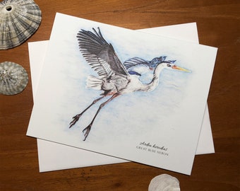 Great Blue Heron, Ardea herodias, Blank Note Card, 5.5"x4.25"
