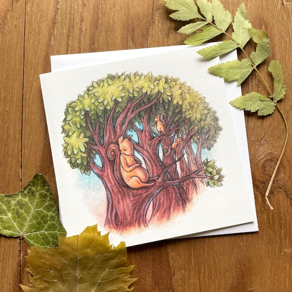 Napping Squirrel Greeting Card | Sleepy Time | Woodland | Blank Inside with Optional Custom Message