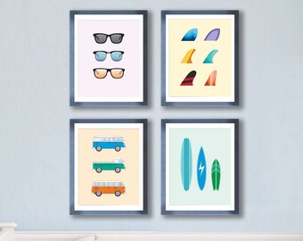 Set di 4 stampe Nursery, Beach Nursery Set, Digital Download, Stampabile. 4 file jpg inclusi in questo acquisto. Stampe 8x10.
