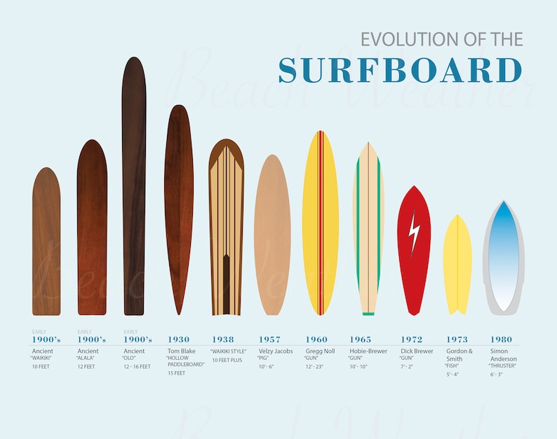 Evolution of Surfboard digital download 14x11 print 300 dpi Etsy