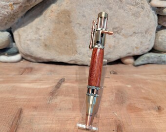 Handcrafted Bubinga Steampunk Bolt Action Pen, Antique Brass & Copper