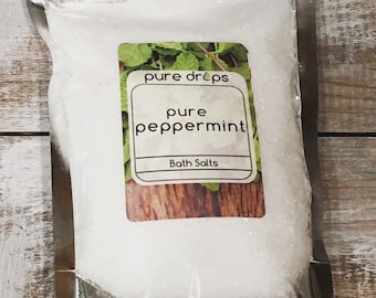 Bath Salts-Peppermint-Essential Oils-Pure Drops-All Natural-Gifts for her-gift-Soak-Aromatherapy-bath-bag