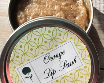 All Natural-Lip Sugar Scrub-Sugar Scrub-Orange-Brown Sugar-Bath Product-Exfoliant-Lips-all natural-tin-2oz