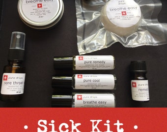 Essential Oils-Sick Kit-Pure Drops-All Natural-Peppermint-Tea-Aromatherapy-Antimicrobial-Get Well-Gift-Blend