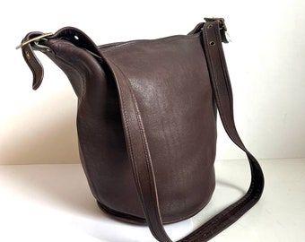 Vintage Extra Large Duffle Bucket Brown Crossbody Tote Bag Made in USA