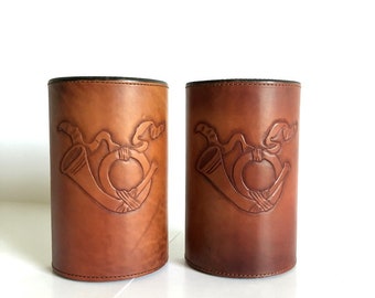 Pair Tooled Leather Western Bookends