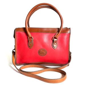 Vintage Dooney & Bourke Red and British Tan Leather Equestrian Satchel R21