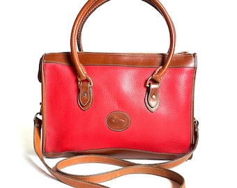 Vintage Dooney & Bourke Red and British Tan Leather Equestrian Satchel R21