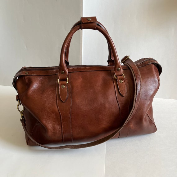 Old Angler Leather Duffel Bag Zip Closure Made in Ita… Gem