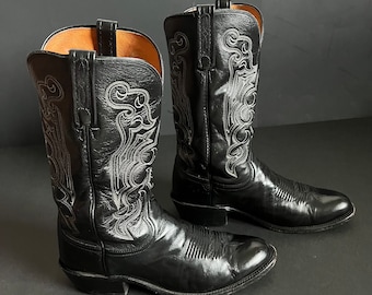 Bottes Western Lucchese 2000 – Cuir Cerise/noir, Peau D’autruche – Homme 8.5 EE