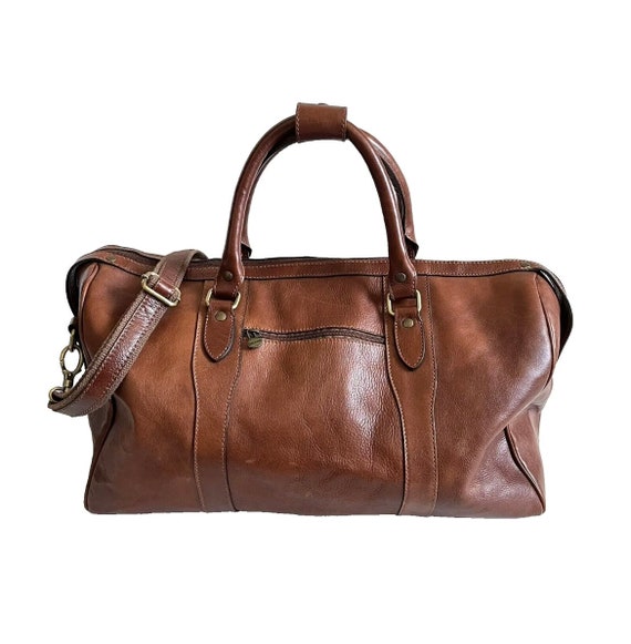 Old Angler Leather Duffel Bag Zip Closure Made in Ita… Gem