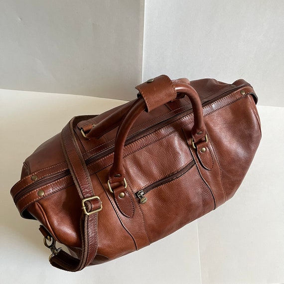 Old Angler Leather Duffel Bag Zip Closure Made in Ita… Gem