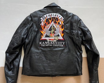 XElement Leather Motorcycle Biker Jacket Kansas City Metal