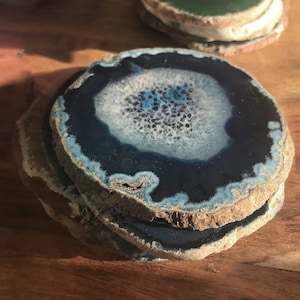 Blue Agate Coaster Set Agate Slice, Stone Coasters, Agate Decor, Agate Geode, Geode Coasters, Gift for Men Gift for Bride black friday sale image 3