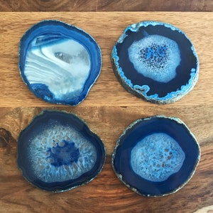 Blue Agate Coaster Set Agate Slice, Stone Coasters, Agate Decor, Agate Geode, Geode Coasters, Gift for Men Gift for Bride black friday sale image 1