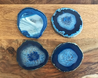 Blue Agate Coaster Set- Agate Slice, Stone Coasters, Agate Decor, Agate Geode, Geode Coasters, Gift for Men Gift for Bride black friday sale