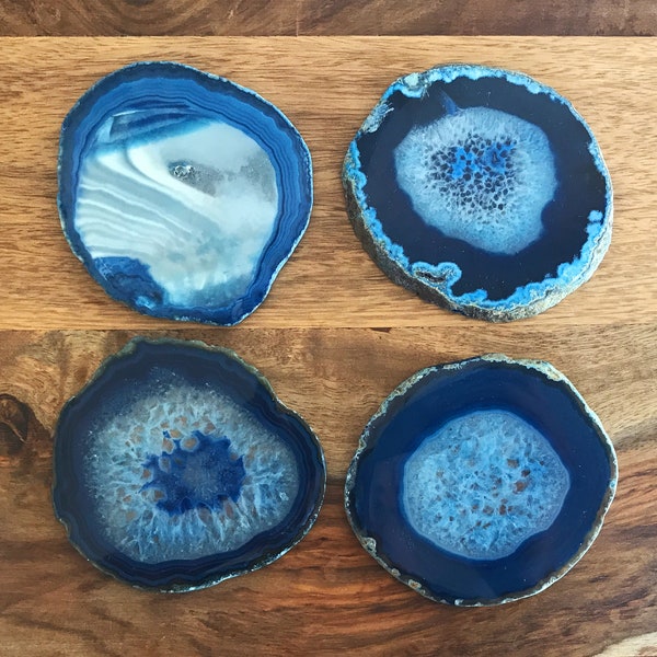 Blue Agate Coaster Set- Agate Slice, Stone Coasters, Agate Decor, Agate Geode, Geode Coasters, Gift for Men Gift for Bride black friday sale