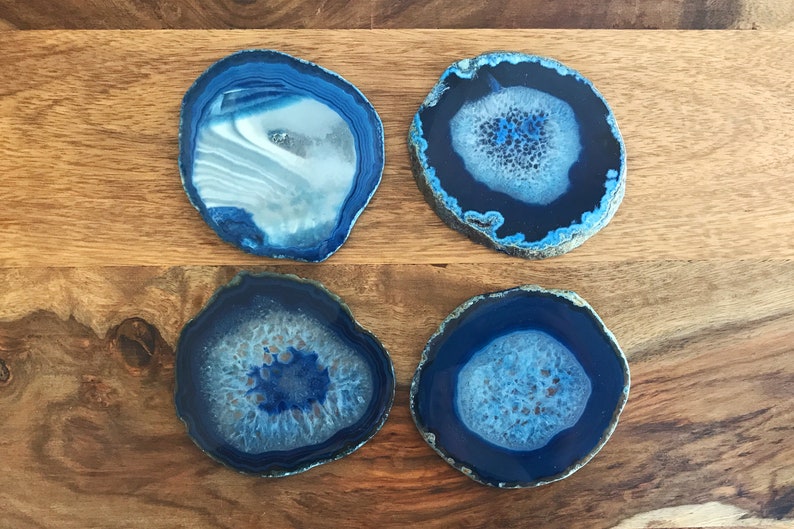 Blue Agate Coaster Set Agate Slice, Stone Coasters, Agate Decor, Agate Geode, Geode Coasters, Gift for Men Gift for Bride black friday sale image 1