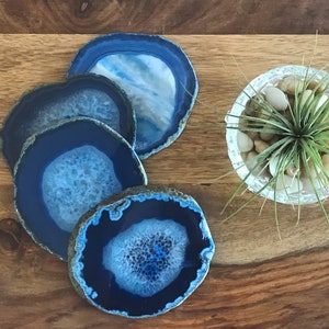 Blue Agate Coaster Set Agate Slice, Stone Coasters, Agate Decor, Agate Geode, Geode Coasters, Gift for Men Gift for Bride black friday sale image 2