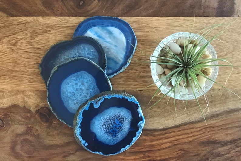 Blue Agate Coaster Set Agate Slice, Stone Coasters, Agate Decor, Agate Geode, Geode Coasters, Gift for Men Gift for Bride black friday sale image 2