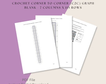 Crochet Corner To Corner, C2C, Graph Blank, 7 Columns x 115 Rows,  Digital Download, PDF File