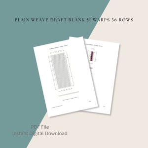 Plain Weave Draft Blank, 51 Warps 36 Rows, Weaving Blank, Digital Download, PDF File
