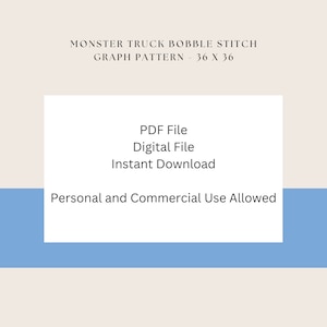 Monster Truck Bobble Stitch Graph Pattern - 36 x 36, Crochet Pattern, C2C, Popcorn Stitch, Digital Download, PDF File