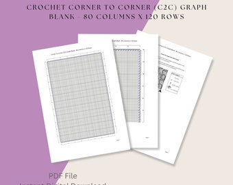 Crochet Corner To Corner, C2C, Graph Blank, 80 Columns x 120 Rows, Digital Download, PDF File