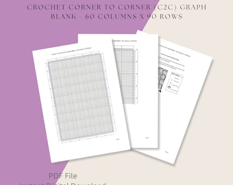 Crochet Corner To Corner, C2C, Graph Blank, 60 Columns x 90 Rows,  Digital Download, PDF File