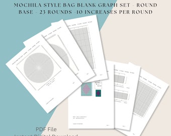 Mochila Style Bag Blank Graph Set, Round Base, 23 Rounds of 10 Increases Per Round,  Digital Download, PDF File