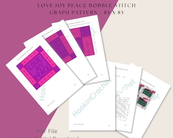 Love Joy Peace Bobble Stitch Graph Pattern - 85 x 85, Crochet Pattern, Digital Download, PDF File