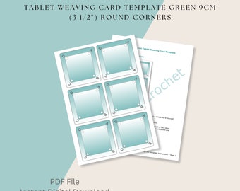 Tablet Weaving Card Template, Green , 9cm (3 1/2"), Round Corners, Digital Download, PDF File