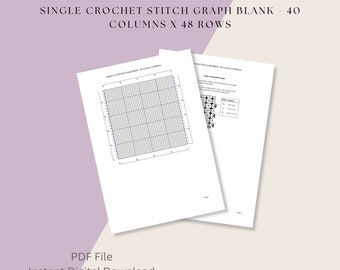 Single Crochet Stitch Graph Blank, 40 Columns x 48 Rows,  Digital Download, PDF File