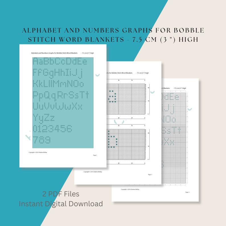 Alphabet and Numbers Graphs for Bobble Stitch Crochet Word Graph Blankets 7.5 cm (3 ") high, Crochet Pattern, Digital Download, PDF File