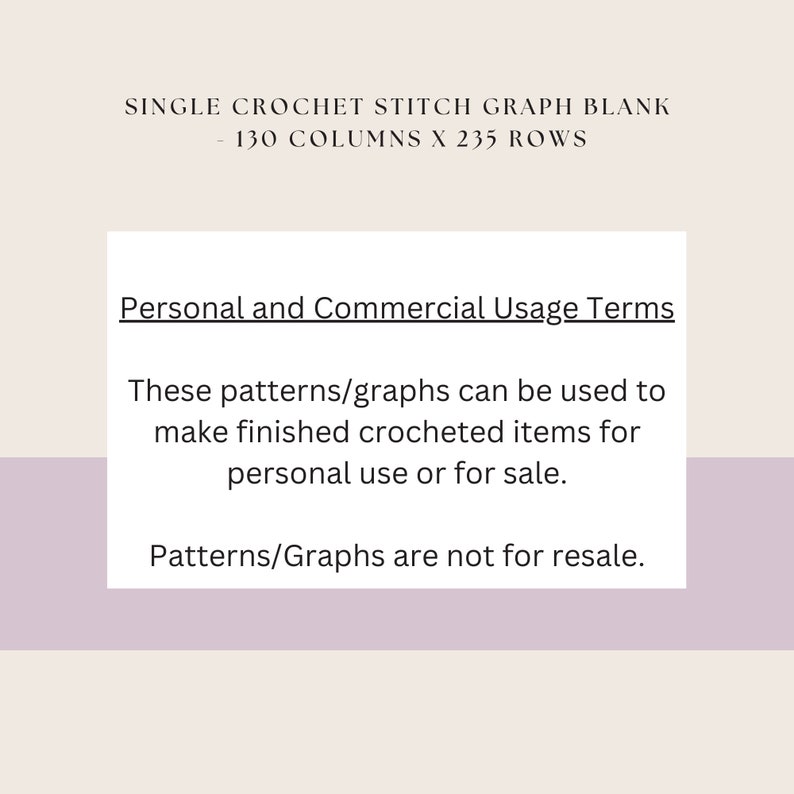 Single Crochet Stitch Graph Blank, 130 Columns x 235 Rows, Digital Download, PDF File